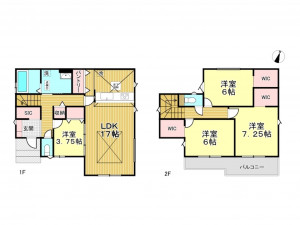 春日部市豊野町、新築一戸建ての間取り画像です
