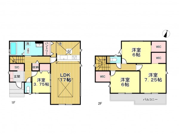 春日部市豊野町、新築一戸建ての間取り画像です