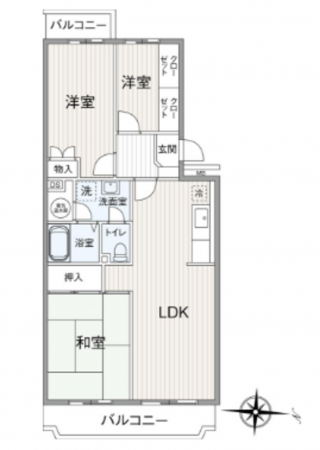 春日部市豊町、中古マンションの間取り画像です