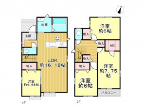 春日部市一ノ割、新築一戸建ての間取り画像です