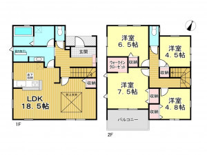 春日部市藤塚、新築一戸建ての間取り画像です