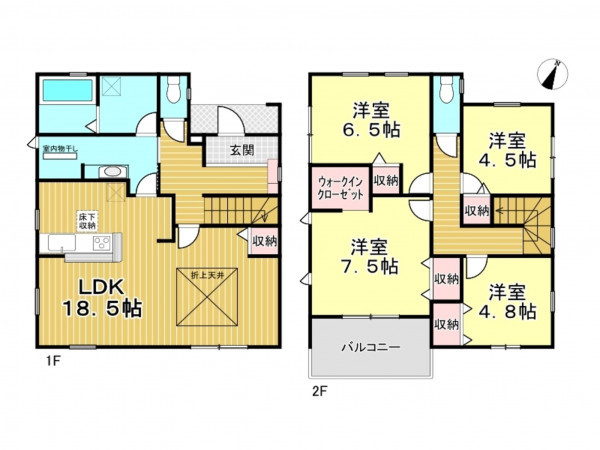 春日部市藤塚、新築一戸建ての間取り画像です
