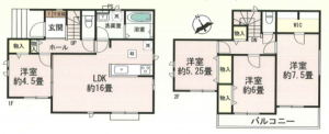 春日部市下蛭田、新築一戸建ての間取り画像です