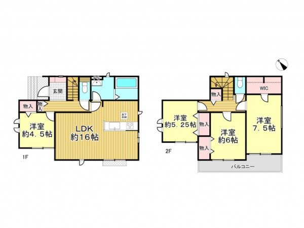 春日部市下蛭田、新築一戸建ての間取り画像です
