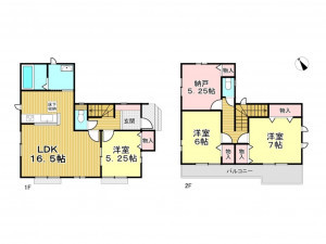 春日部市下蛭田、新築一戸建ての間取り画像です