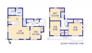 春日部市下蛭田、新築一戸建ての間取り画像です