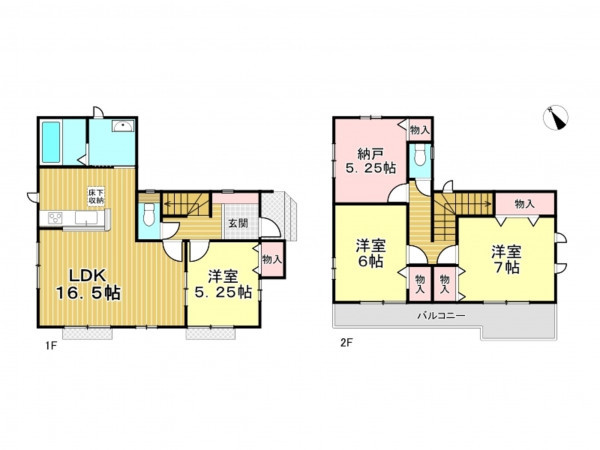 春日部市下蛭田、新築一戸建ての間取り画像です