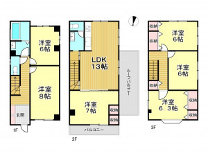 春日部市南中曽根、中古一戸建ての間取り画像です