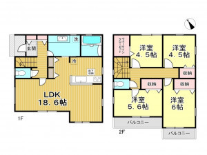 春日部市大枝、新築一戸建ての間取り画像です