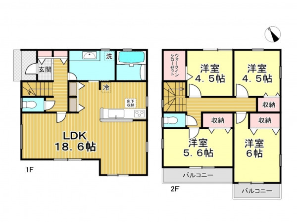 春日部市大枝、新築一戸建ての間取り画像です