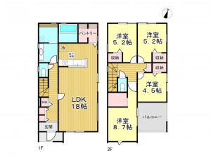 春日部市大沼、新築一戸建ての間取り画像です