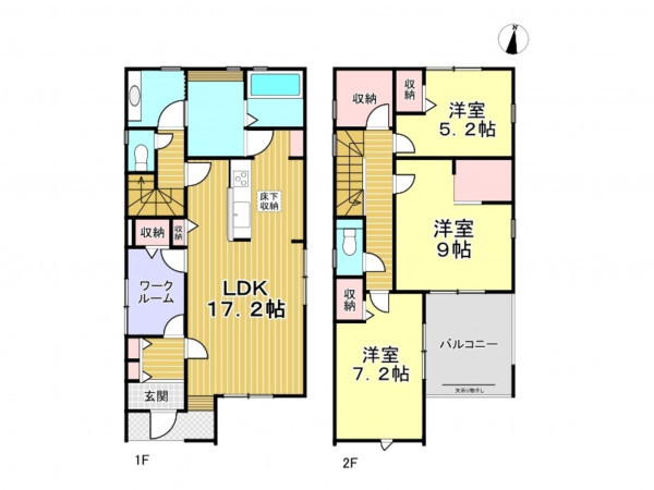 春日部市大沼、新築一戸建ての間取り画像です