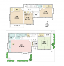 春日部市豊町、中古一戸建ての間取り画像です