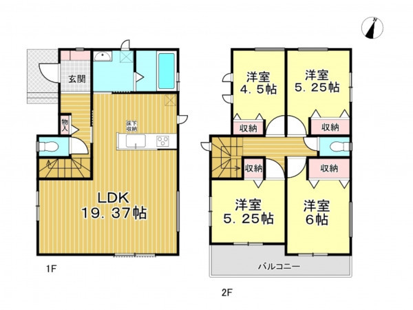 春日部市備後西、新築一戸建ての間取り画像です