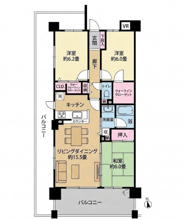 春日部市大場、中古マンションの間取り画像です