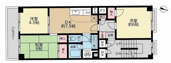 春日部市花積、中古マンションの間取り画像です