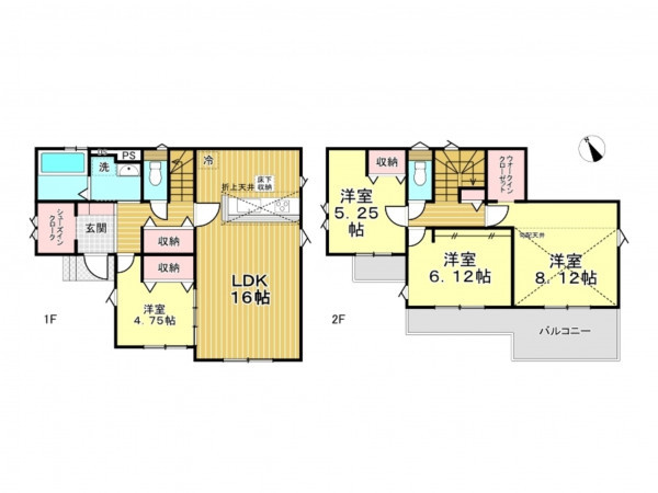 春日部市栄町、新築一戸建ての間取り画像です