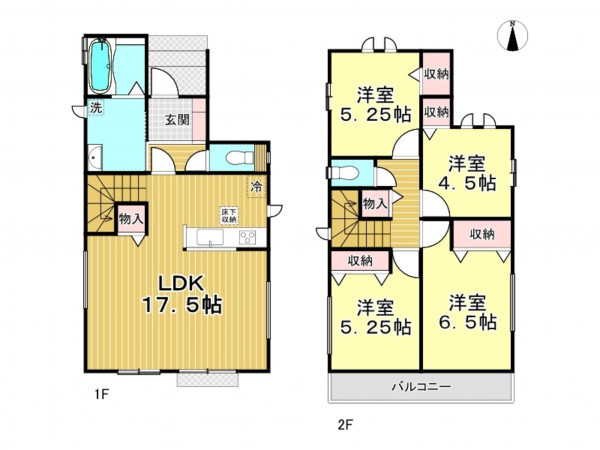 春日部市栄町、新築一戸建ての間取り画像です