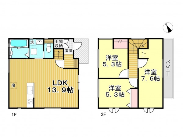 春日部市大枝、新築一戸建ての間取り画像です