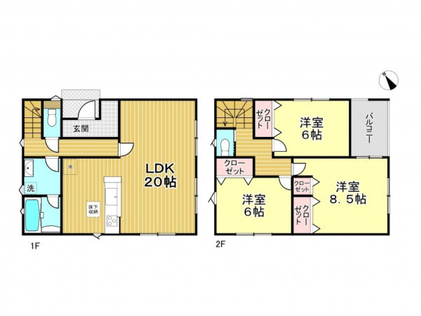 春日部市増戸、新築一戸建ての間取り画像です