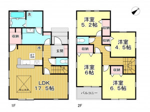 春日部市下蛭田、新築一戸建ての間取り画像です