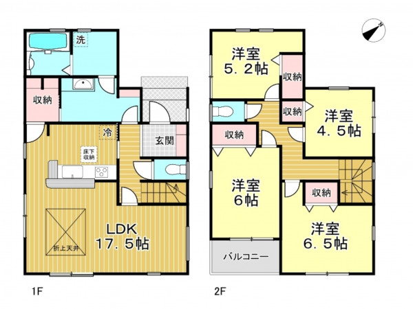 春日部市下蛭田、新築一戸建ての間取り画像です