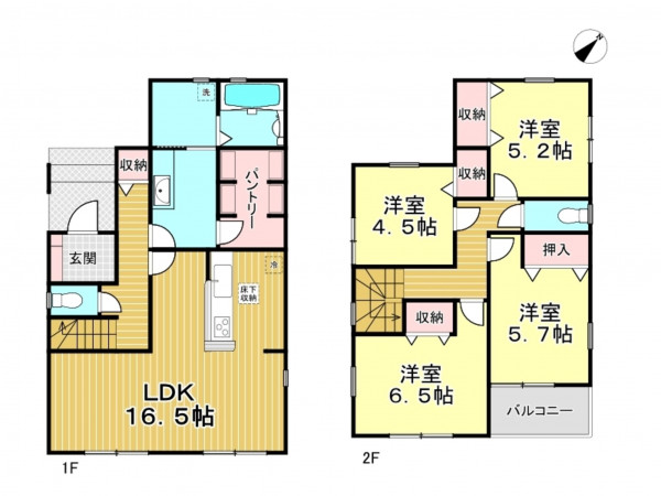 春日部市下蛭田、新築一戸建ての間取り画像です