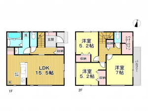春日部市南、新築一戸建ての間取り画像です