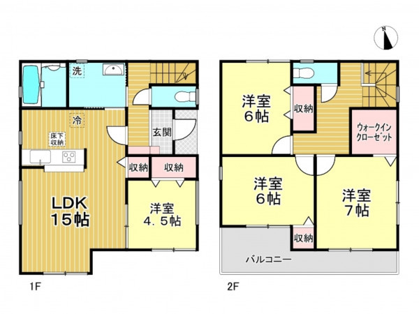 春日部市西金野井、新築一戸建ての間取り画像です