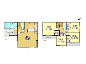 春日部市粕壁、新築一戸建ての間取り画像です