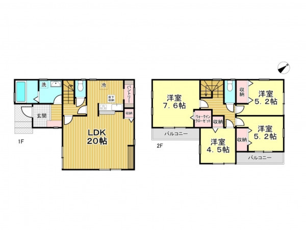 春日部市粕壁、新築一戸建ての間取り画像です