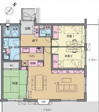 春日部市梅田、中古マンションの間取り画像です