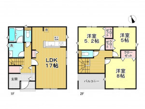 春日部市大枝、新築一戸建ての間取り画像です