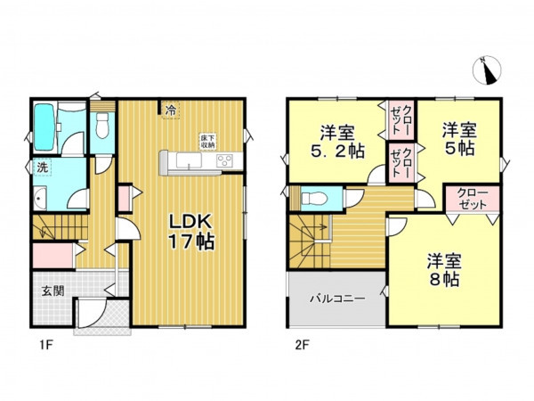 春日部市大枝、新築一戸建ての間取り画像です