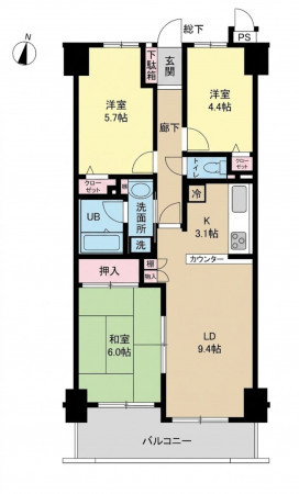 春日部市中央、中古マンションの間取り画像です