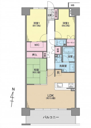 春日部市大沼、中古マンションの間取り画像です