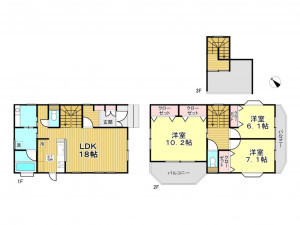 春日部市八丁目、中古一戸建ての間取り画像です