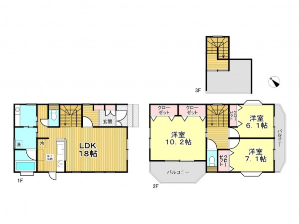 春日部市八丁目、中古一戸建ての間取り画像です