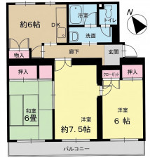 春日部市道口蛭田、中古マンションの間取り画像です