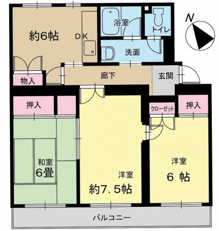 春日部市道口蛭田、中古マンションの間取り画像です