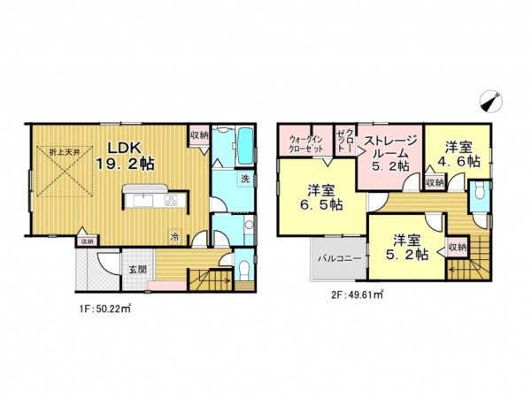 越谷市東越谷、新築一戸建ての間取り画像です