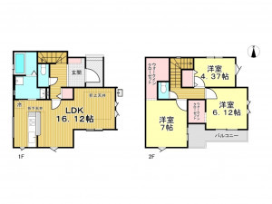 春日部市藤塚、新築一戸建ての間取り画像です