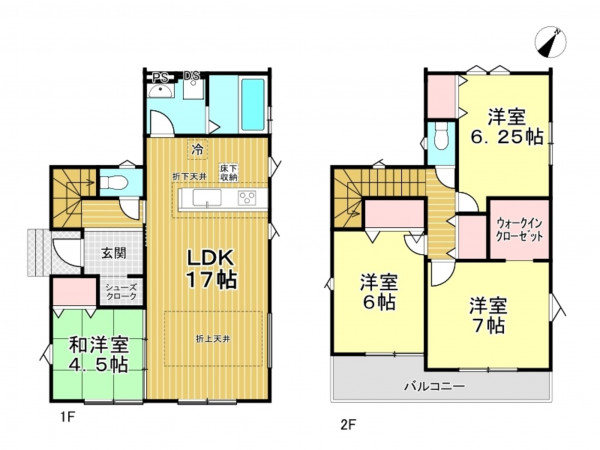 春日部市新宿新田、新築一戸建ての間取り画像です