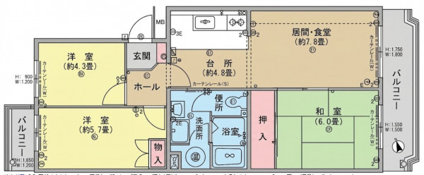 春日部市豊町、中古マンションの間取り画像です