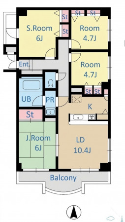 春日部市小渕、中古マンションの間取り画像です