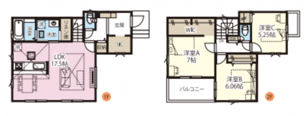 春日部市大場、新築一戸建ての間取り画像です