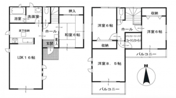 春日部市小渕、中古一戸建ての間取り画像です