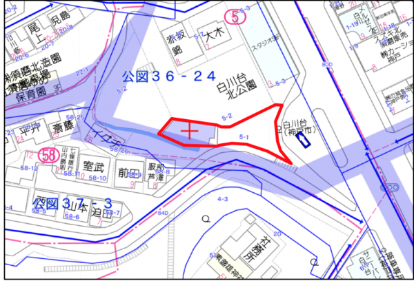 神戸市須磨区白川台、土地の地図画像です