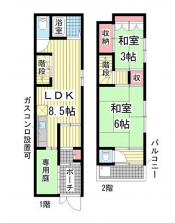 神戸市須磨区大手町、中古一戸建ての間取り画像です