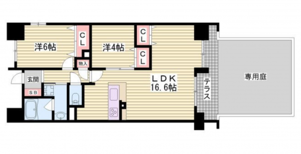 神戸市須磨区村雨町、中古マンションの間取り画像です